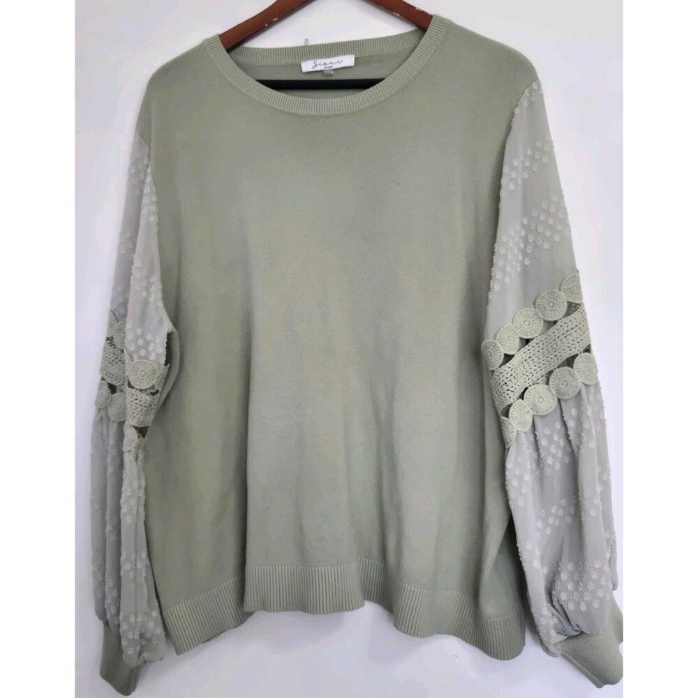 Siani Milano Sweater Womens 2X Green Floral Sleeves Boho Indie Granola Hippie